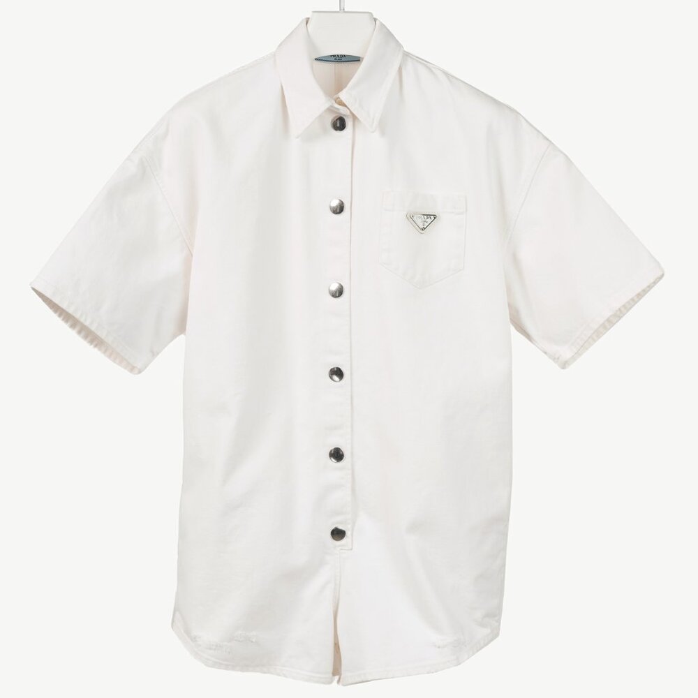 Prada White Distressed Organic Denim Playsuit